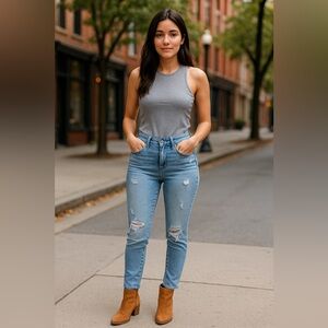 Kendall + Kylie High Rise Distressed Skinny Jeans Light Wash 7/28 Bootie Style